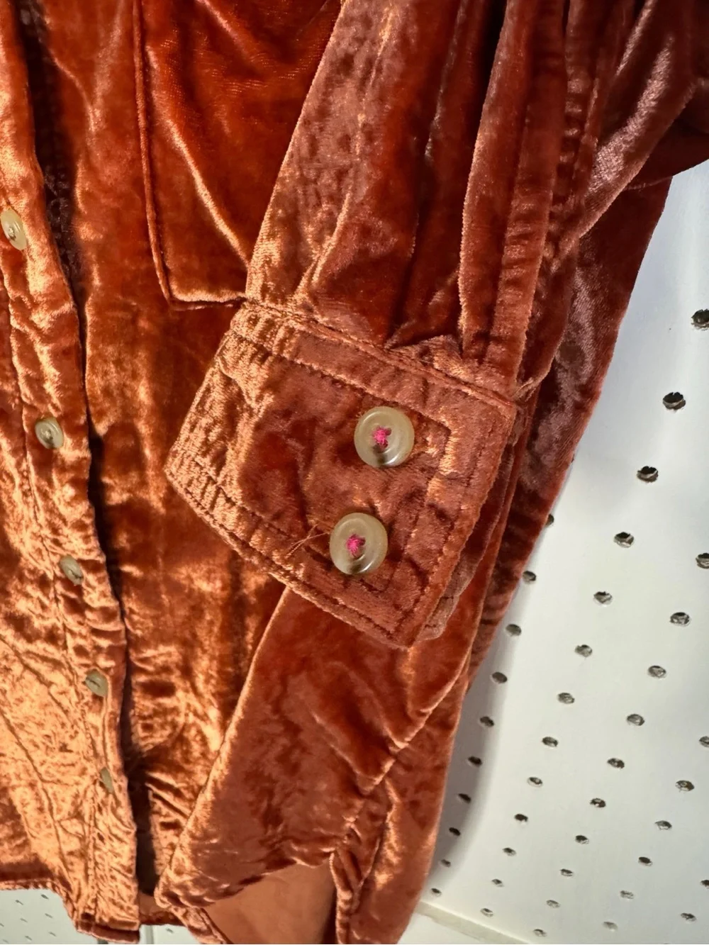 Pilcro Rust Velvet Button-Down Shirt XSP Anthro Casual Luxe Timeless Effortless - Picture 8 of 11